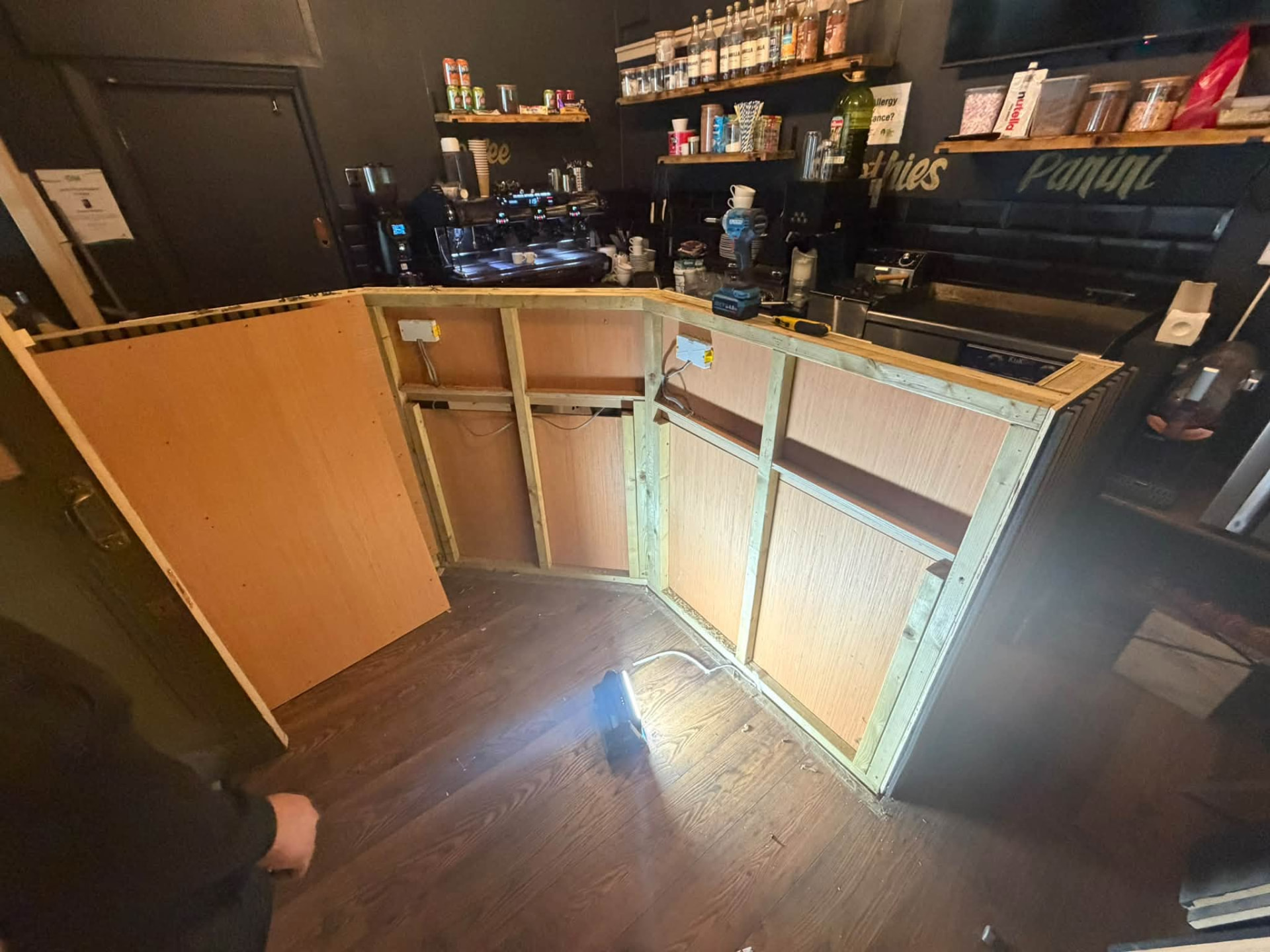 Existing counter stripped back to the bare timber framework before rebuild