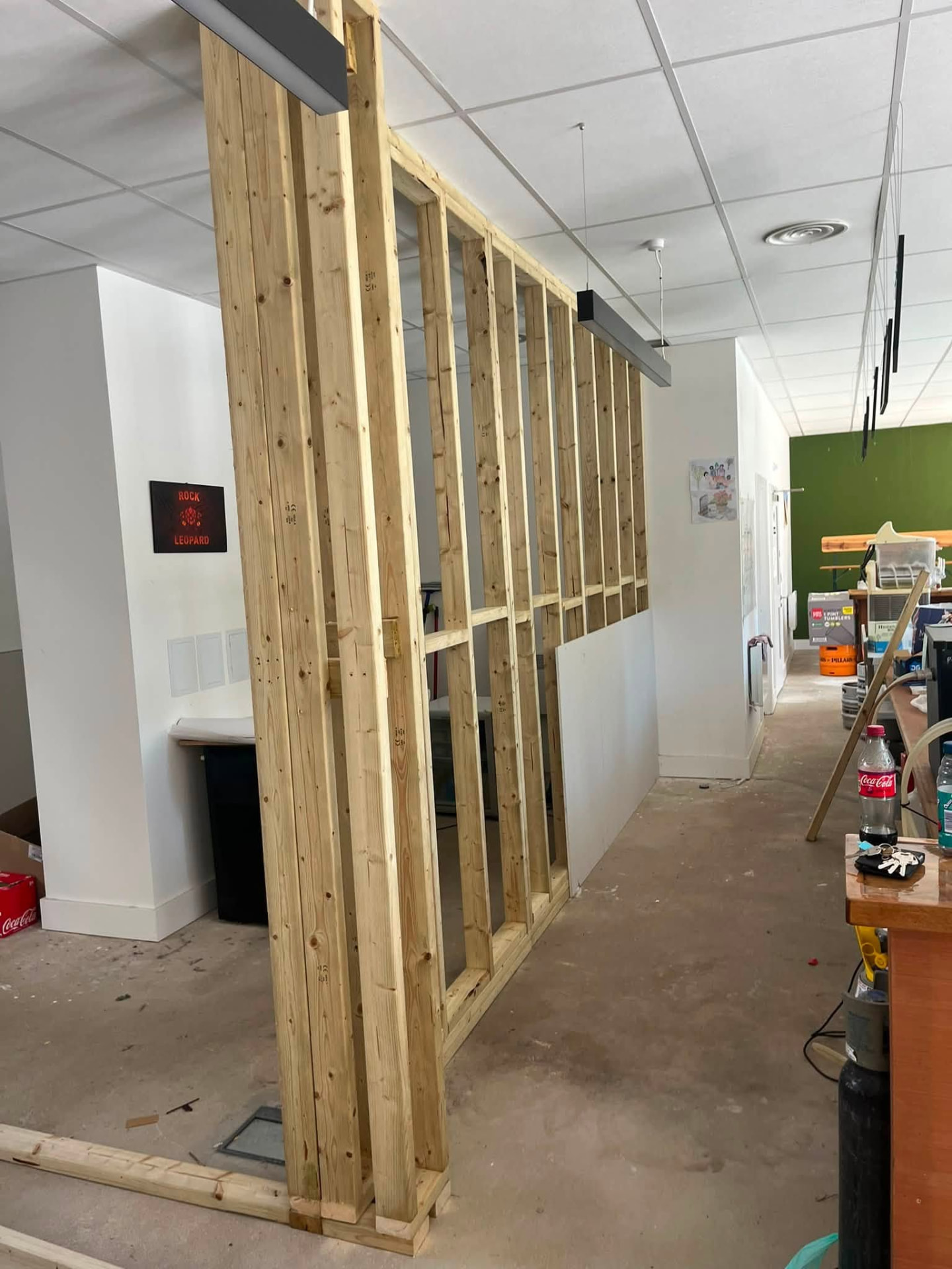 Timber stud partition with doorway opening framed out