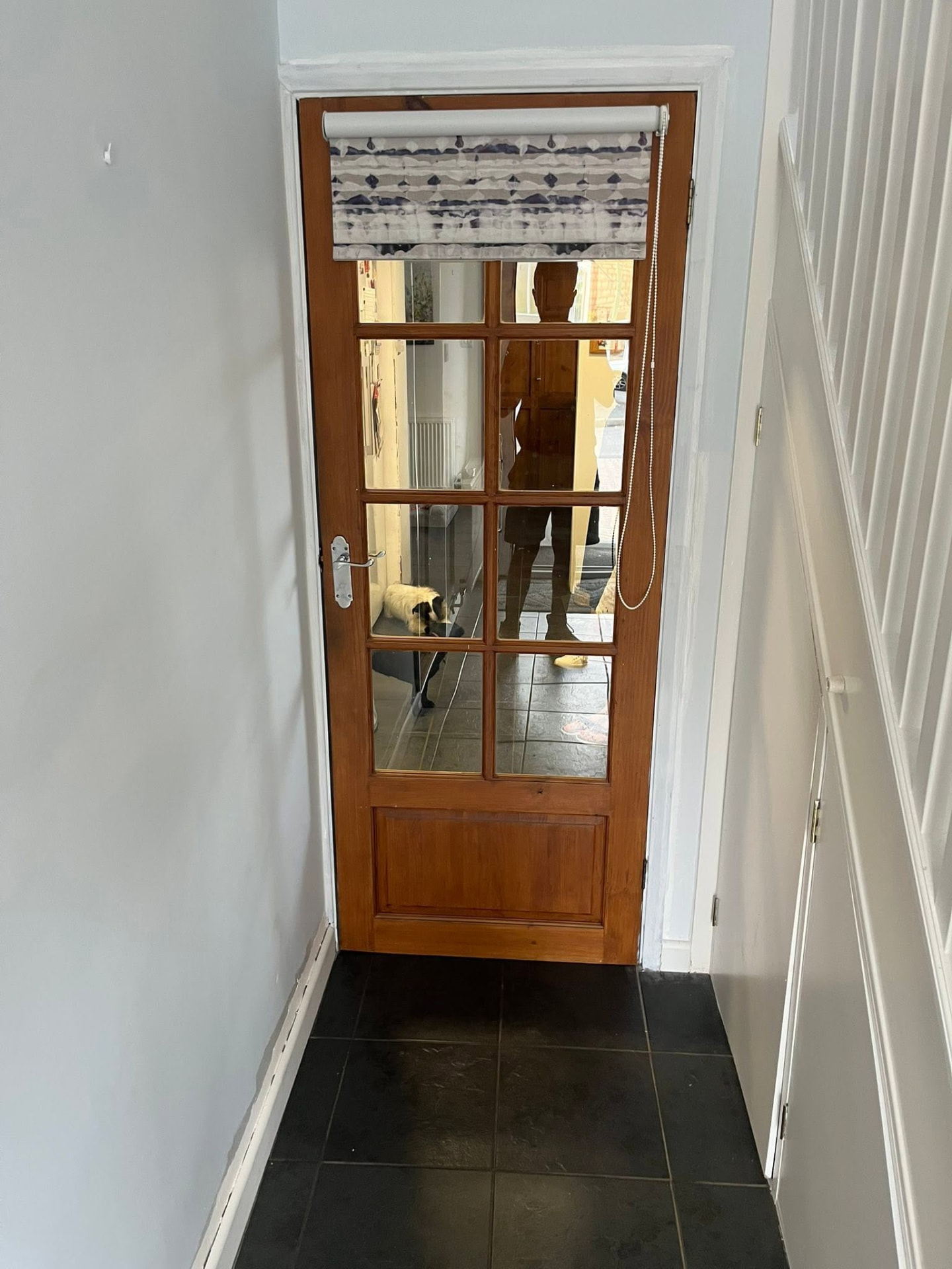 Original glazed hallway door before the new doors were hung