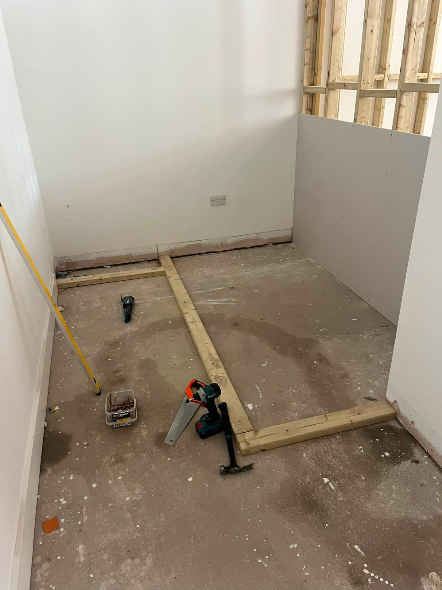 New sole plates set out on the floor for the next partition