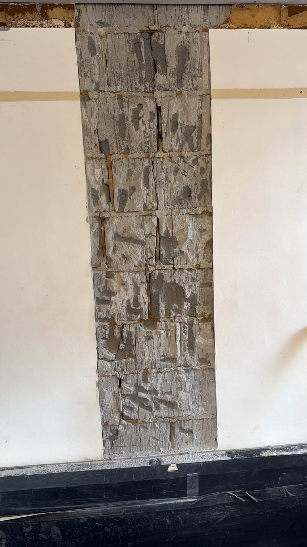 Exposed blockwork column prepared for Helibar reinforcement