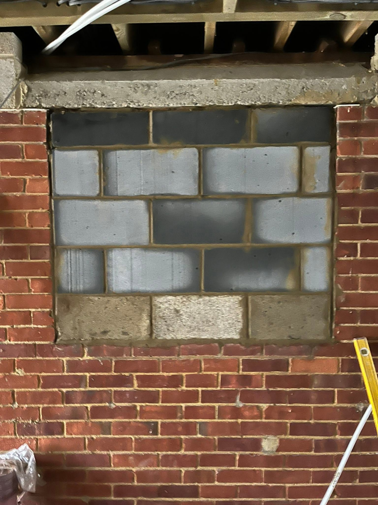 Window opening blocked up with lightweight fibre blocks ready for rendering