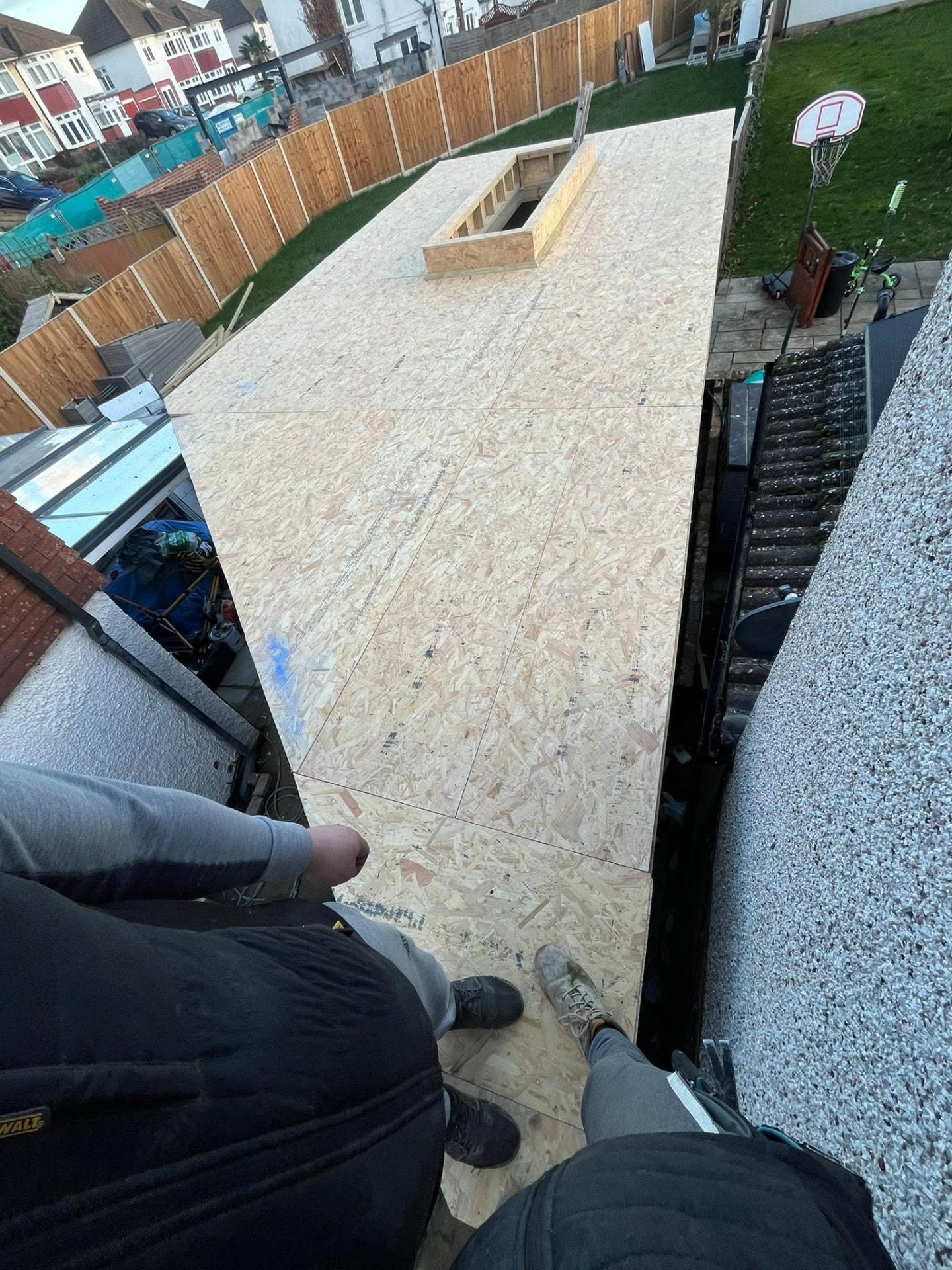 Finished OSB roof deck with the lantern opening, ready for fascia installation