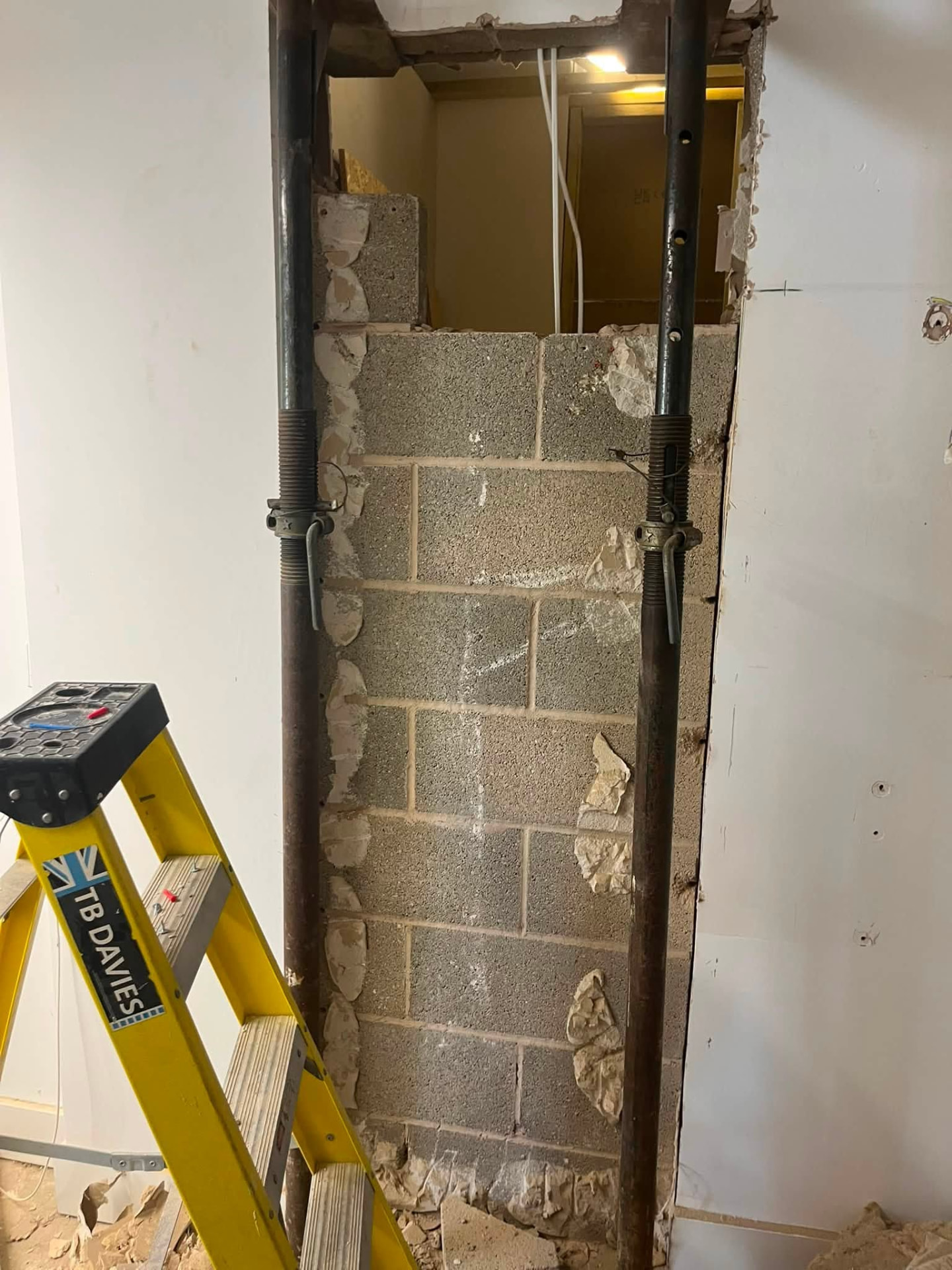 Structural opening propped and blockwork exposed ready for the new doorway