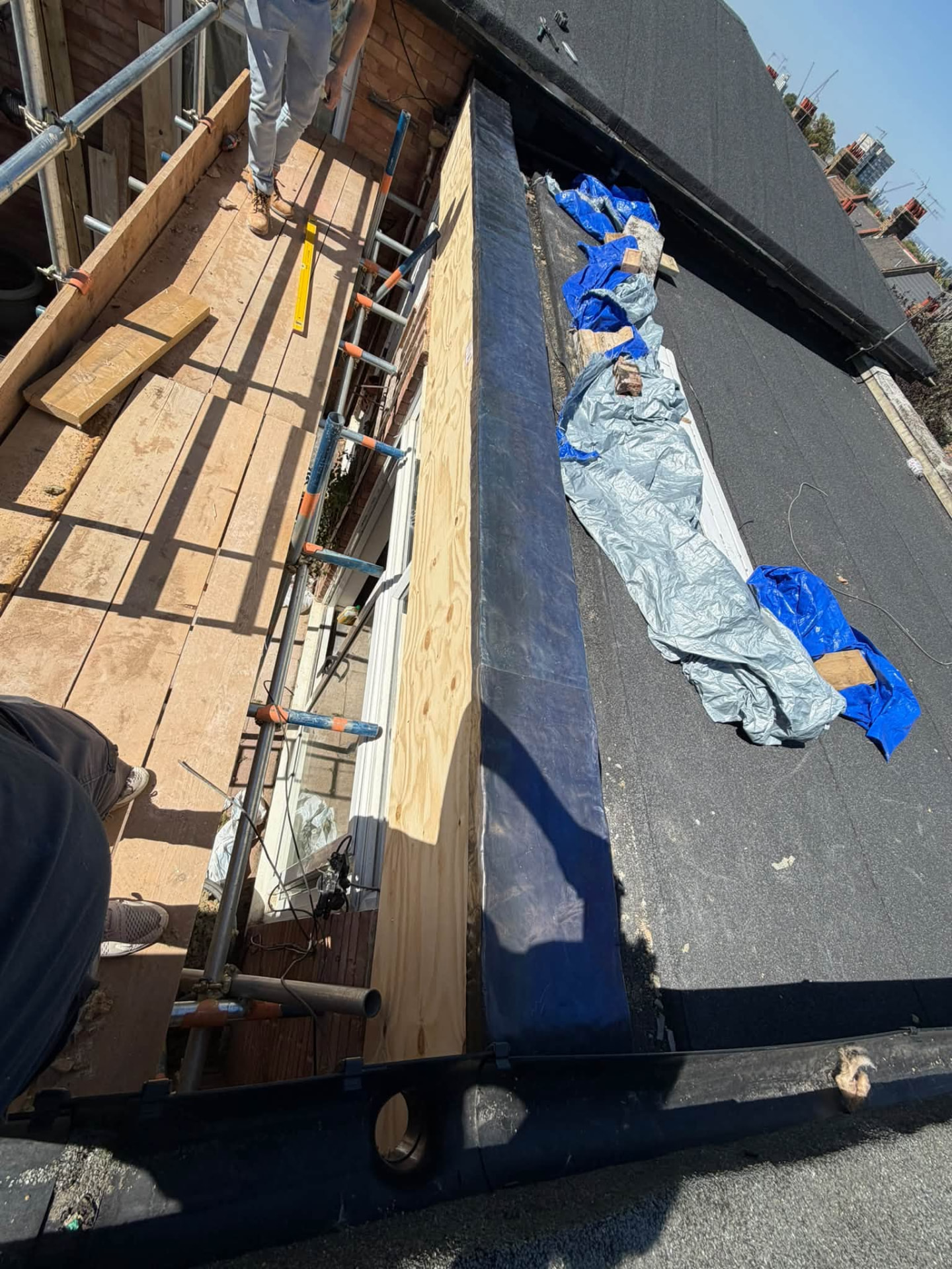 Completed leadwork running the full length of the rebuilt roof edge