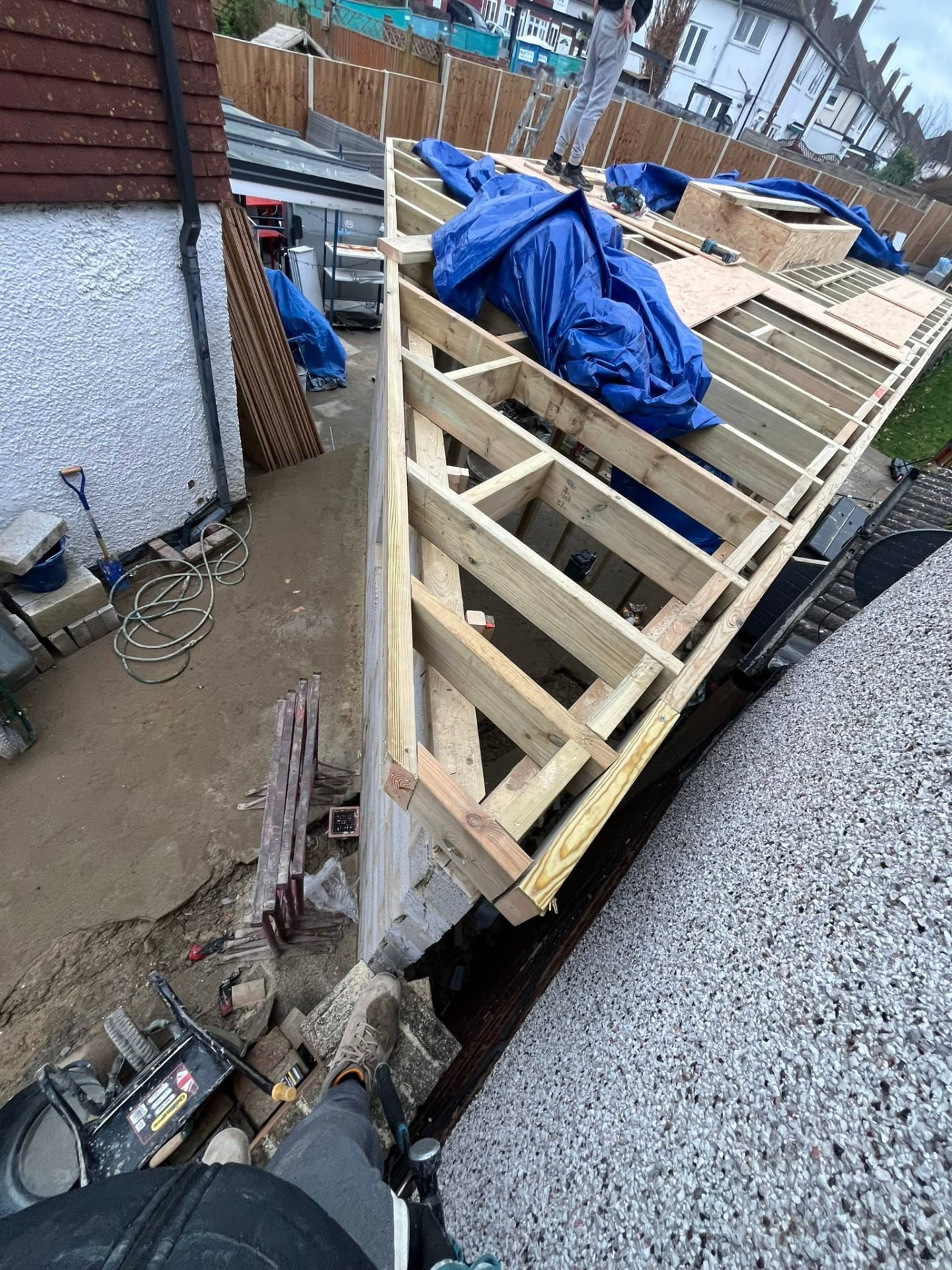 Roof fully boarded with OSB tongue and groove ready for fascia