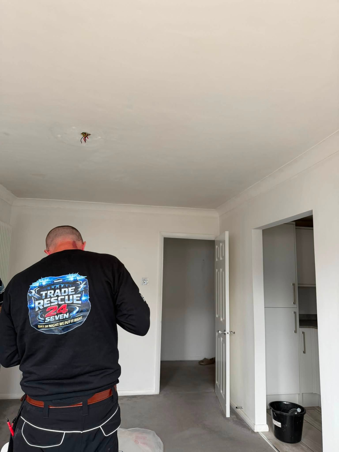 Ceiling made safe with disconnected live wires isolated and pendant fittings replaced